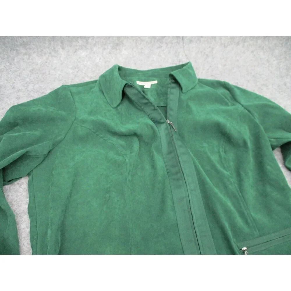 JM Collection Womens Blazer 18W Green Zip Up Long Sleeves Preppy Zip Pockets